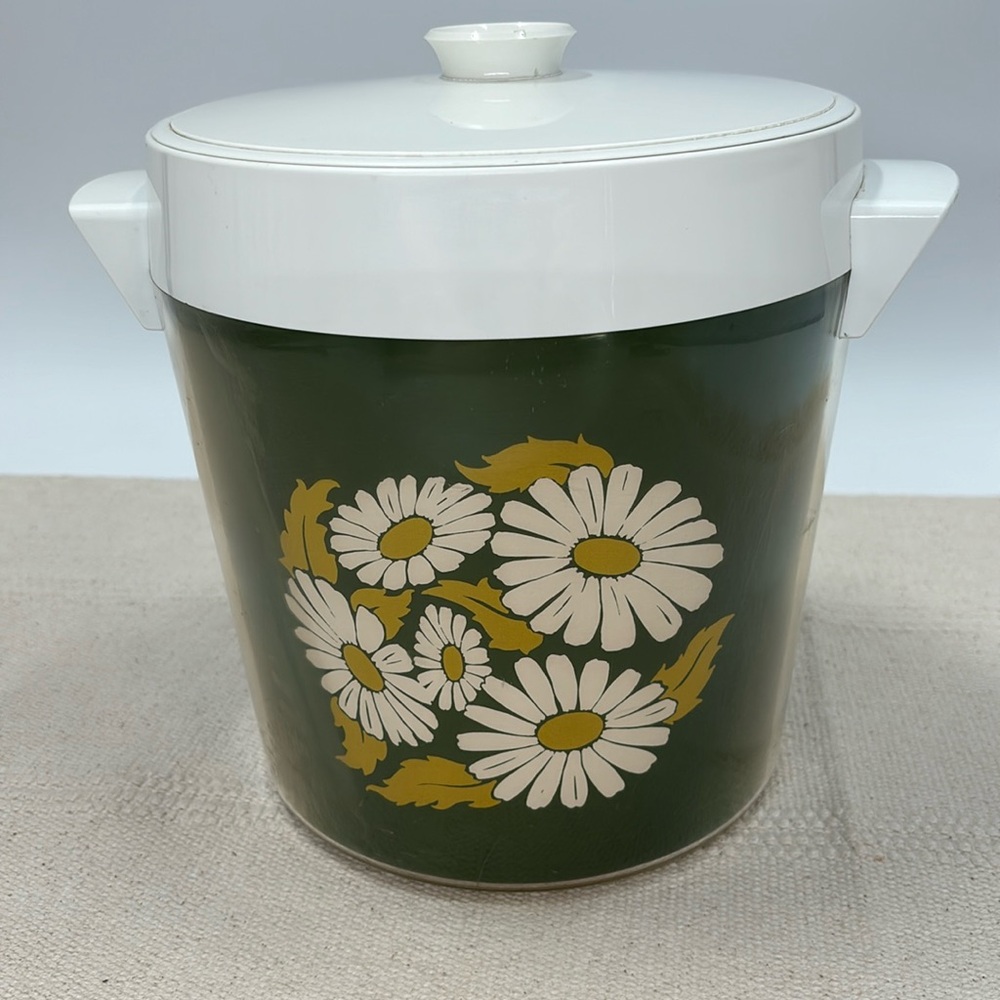 Vintage Floral Ice Bucket - Green and White